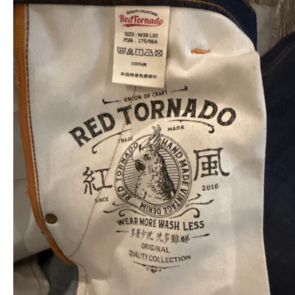 Red Tornado Loose Fit Selvage Denim Mens Jeans 38x30 Straight Leg Button Fly - Picture 5 of 12